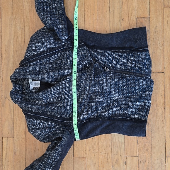 CACHE Charcoal Gray/Black Metallic Tweed Wool Blend Motorcycle Jacket Size 2 - Picture 6 of 11